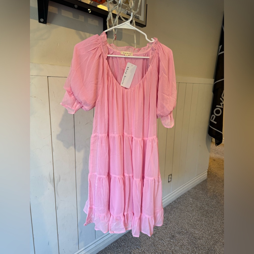 Shop Stevie Blush Ruffle Sleeve Dress